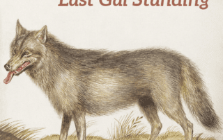 Illustration from the public domain: Wolf, Canis lupus (1596–1610) by Anselmus Boëtius de Boodt. Text had been added in a ruddy pink color matching the wolf's tongue reading "Last Gal Standing," referring to Mindy Aronoff, BAVC's longest staff member.