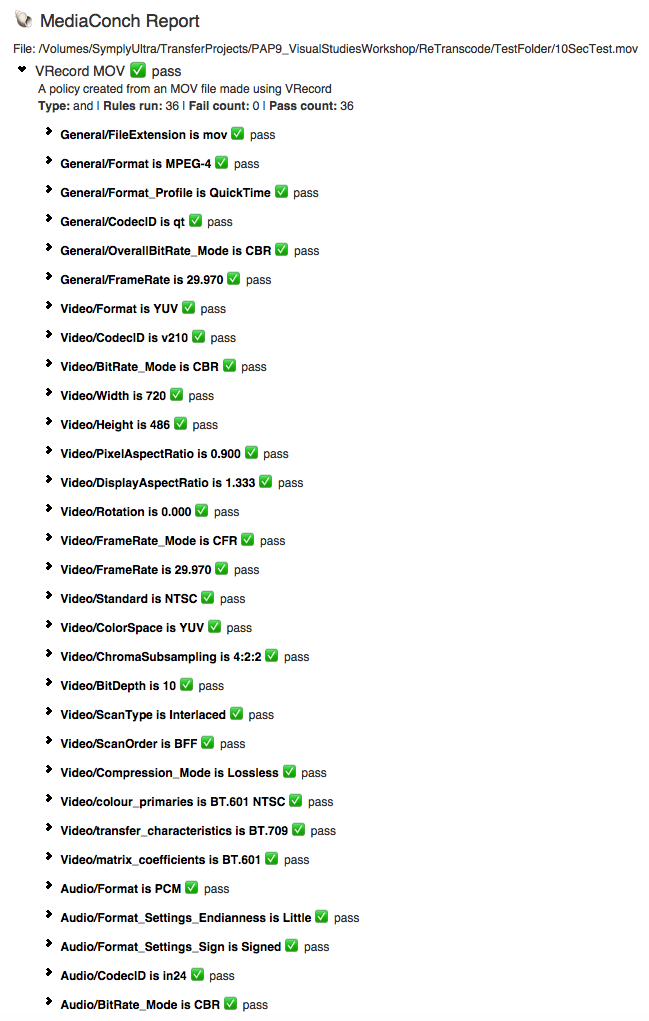 MediaConch Report Screenshot VRecord MOV