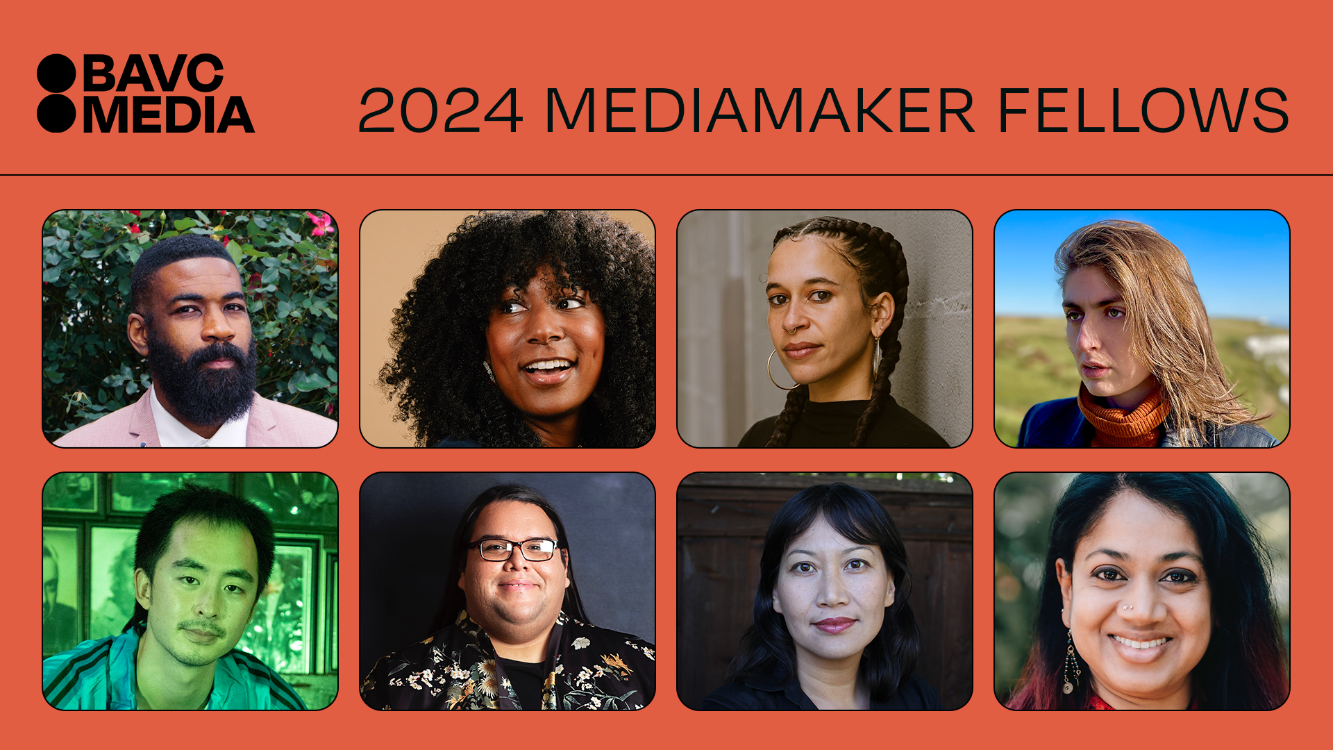Graphic featuring the 2024 BAVC MediaMaker Fellows